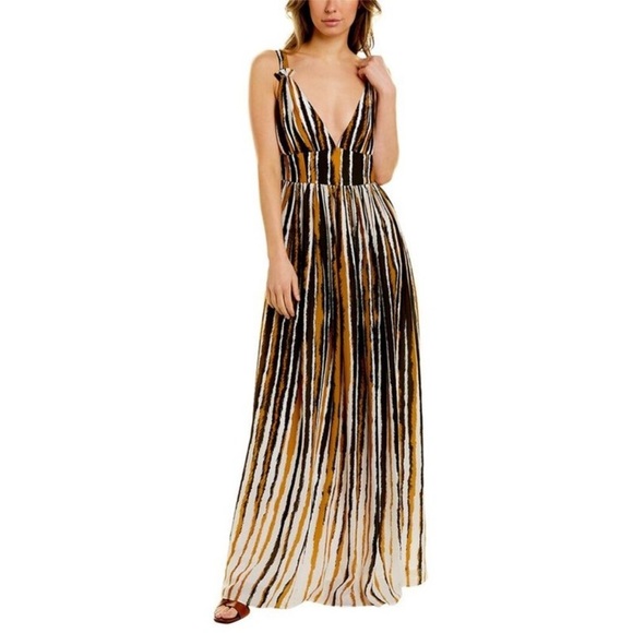 Ronny Kobo Collection Dresses & Skirts - Ronny Kobo Sallee Elegant Striped Tiger Print Deep V-Neck Maxi Dress SXS NWOT